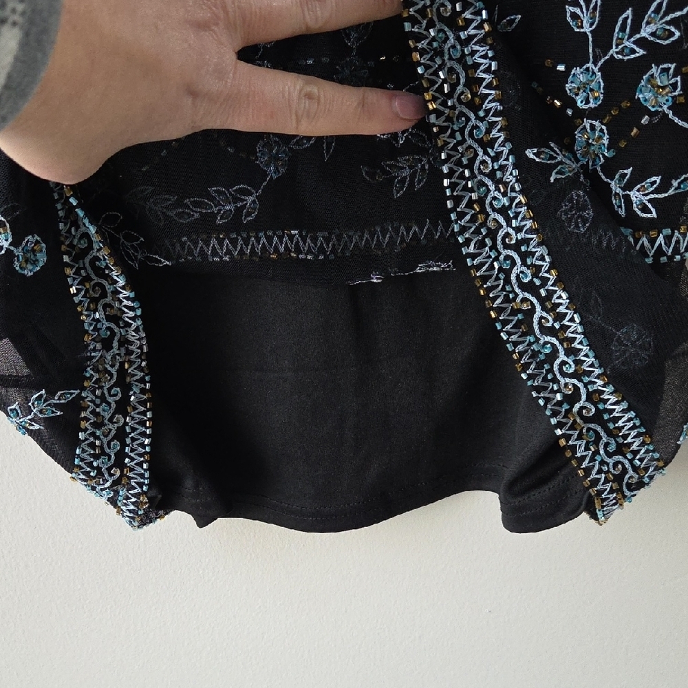 Vintage MARINA Black Camisole with Blue And Gold Floral Beading Womens Large - Picture 8 of 11